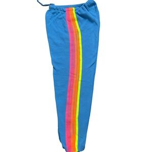 Aviator Nation Blue Joggers with Neon Stripes